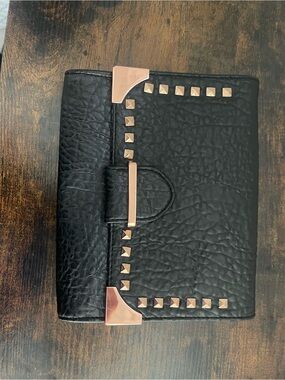 LP Blue Black Wallet with Rose Gold Stud Accent